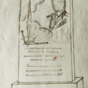 Рисунок памятника от руки. Размеры памятника на эскизе - 140 х 80 х 10 см.